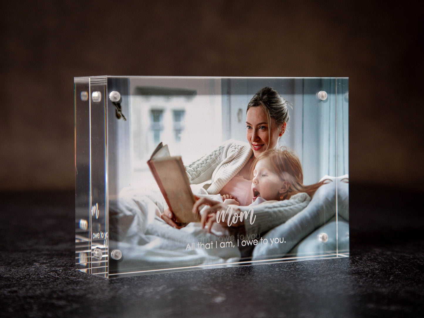 Engraved Photo Frame Acrylic Block - Personalized Magnetic Picture Display for Home or Office Gift for Mom Grandmother Grandma from Daughter