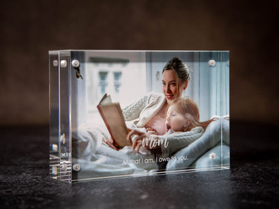 Engraved Photo Frame Acrylic Block - Personalized Magnetic Picture Display for Home or Office Gift for Mom Grandmother Grandma from Daughter