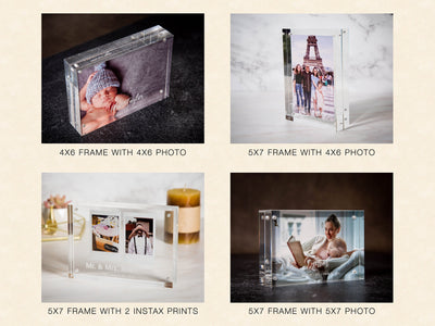 Engraved Photo Frame Acrylic Block - Personalized Magnetic Picture Display for Home or Office Gift for Mom Grandmother Grandma from Daughter