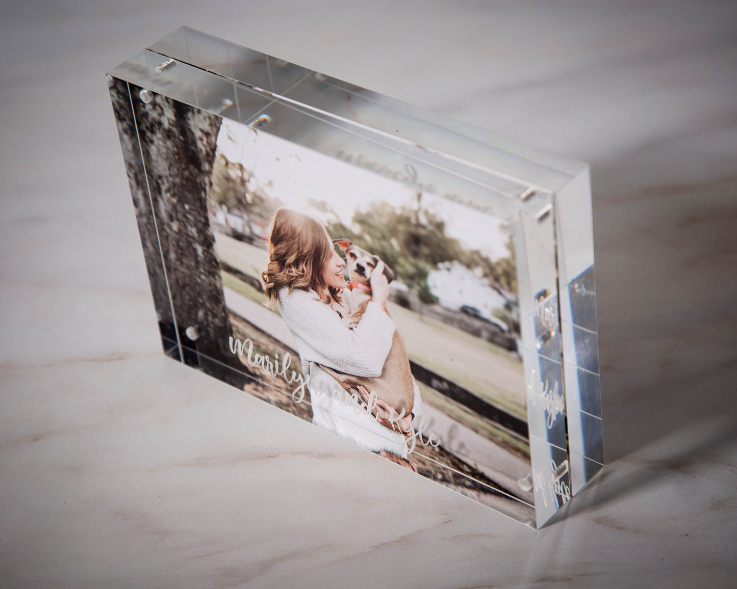 Engraved Acrylic Photo Block - Magnetic Picture Frame, Instax Polaroid Floating Photo Display Home Bedroom Office Modern Decor for Pet Lover