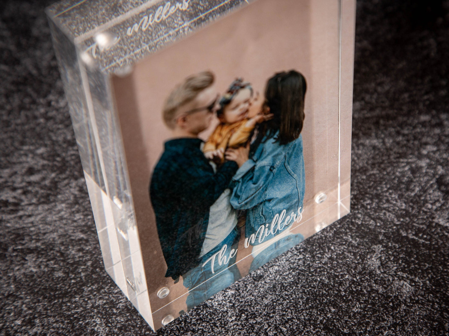 Engraved Photo Frame Acrylic Block - Personalized Magnetic Picture Display for Home or Office Gift for Mom Grandmother Grandma from Daughter