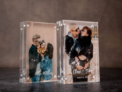 Engraved Photo Frame Acrylic Block - Personalized Magnetic Picture Display for Home or Office Gift for Mom Grandmother Grandma from Daughter