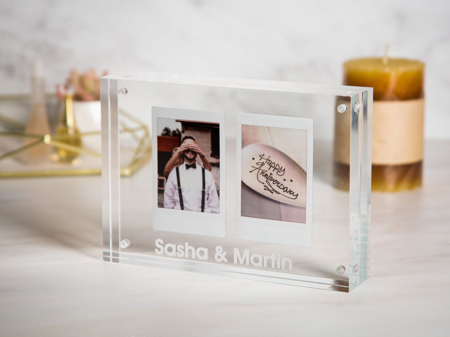 Engraved Acrylic Photo Block - Magnetic Picture Frame, Instax Polaroid Floating Photo Display Home Bedroom Office Modern Decor for Pet Lover