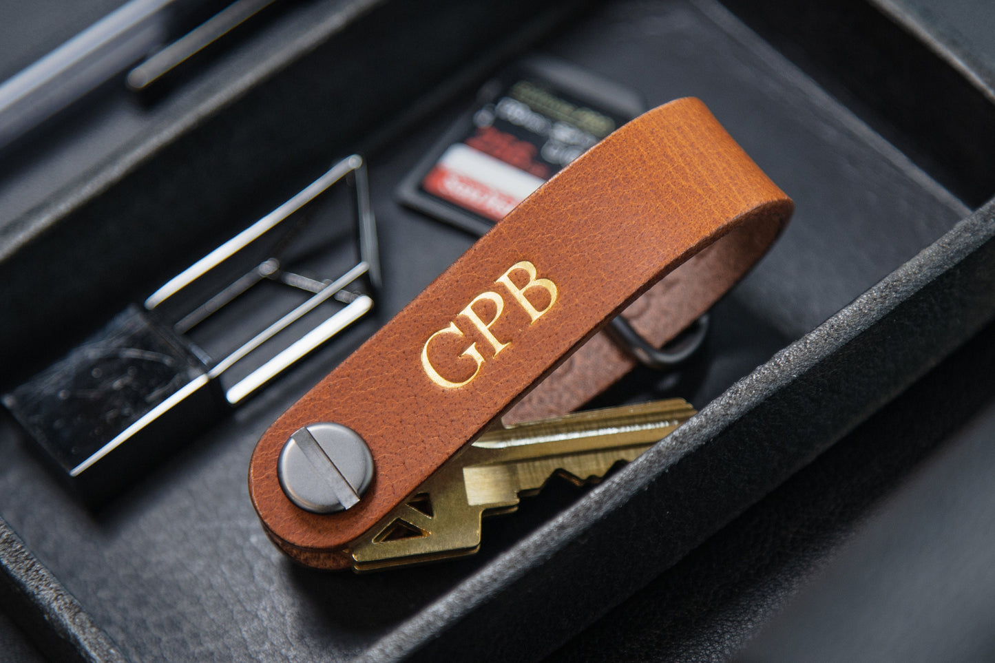 Embossed Leather Strap Key Chains (Name) - Customized Name Keychain for Men, Modern Key Ring Holder, Minimalist Leather Accessory Gift Ideas