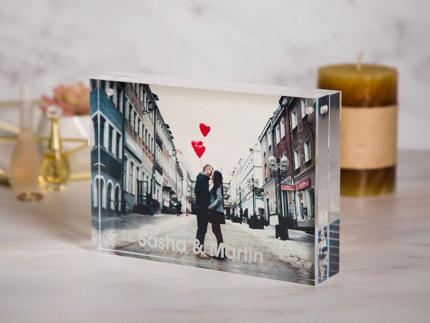 Engraved Photo Frame Acrylic Block - Personalized Magnetic Picture Display for Home or Office Gift for Mom Grandmother Grandma from Daughter