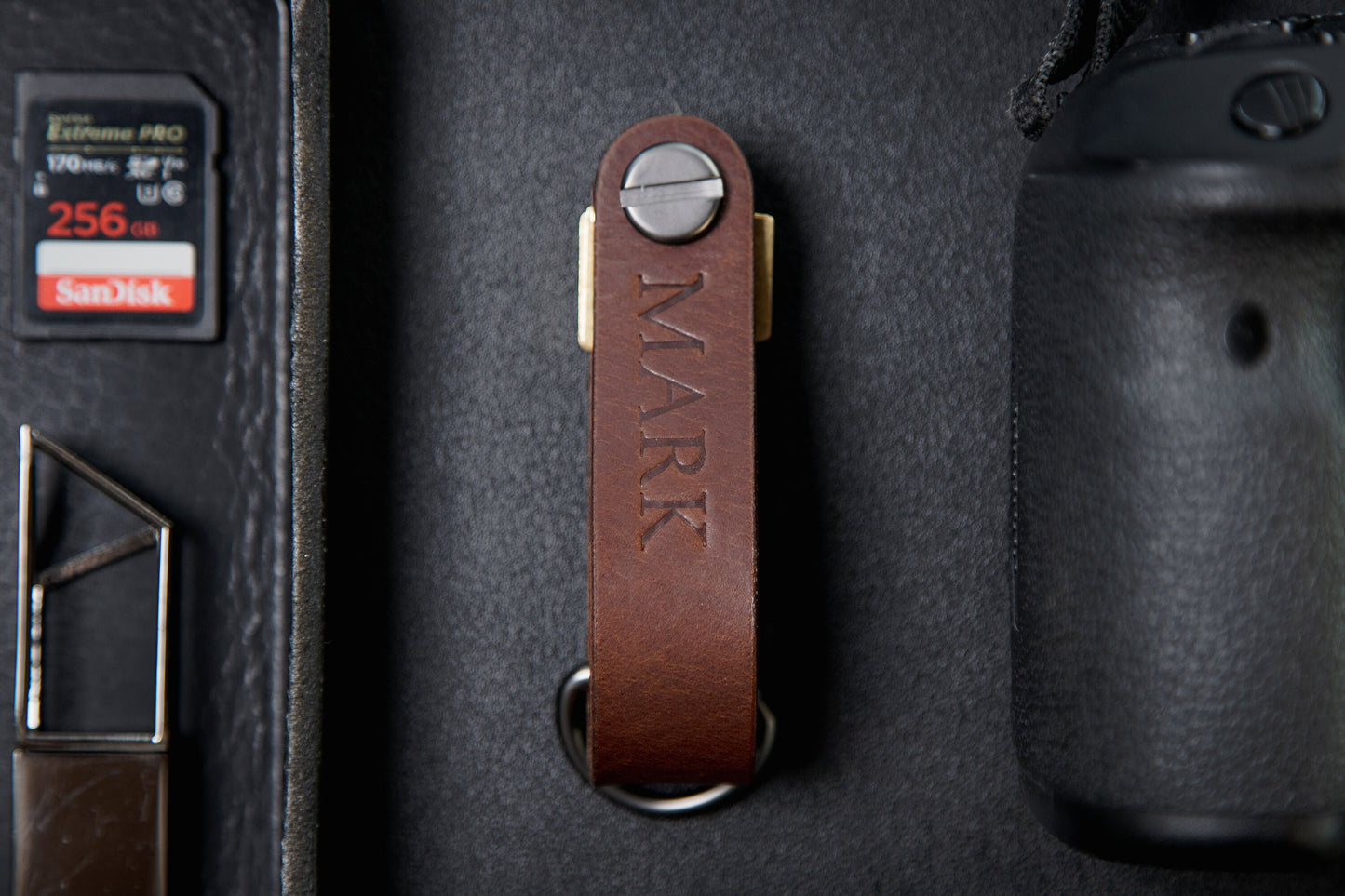 Embossed Leather Strap Key Chains (Name) - Customized Name Keychain for Men, Modern Key Ring Holder, Minimalist Leather Accessory Gift Ideas