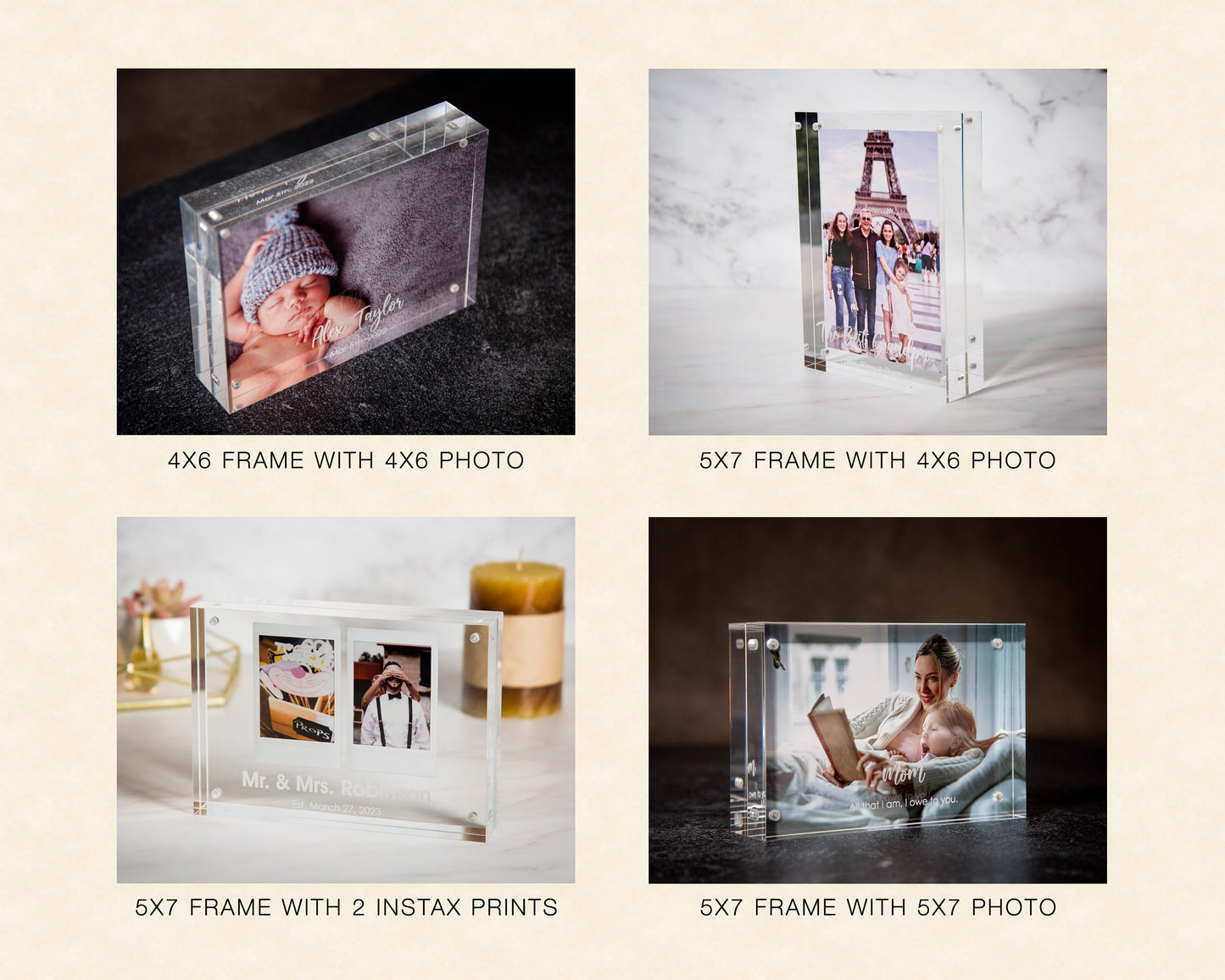 Engraved Acrylic Photo Block - Magnetic Picture Frame, Instax Polaroid Floating Photo Display Home Bedroom Office Modern Decor for Pet Lover