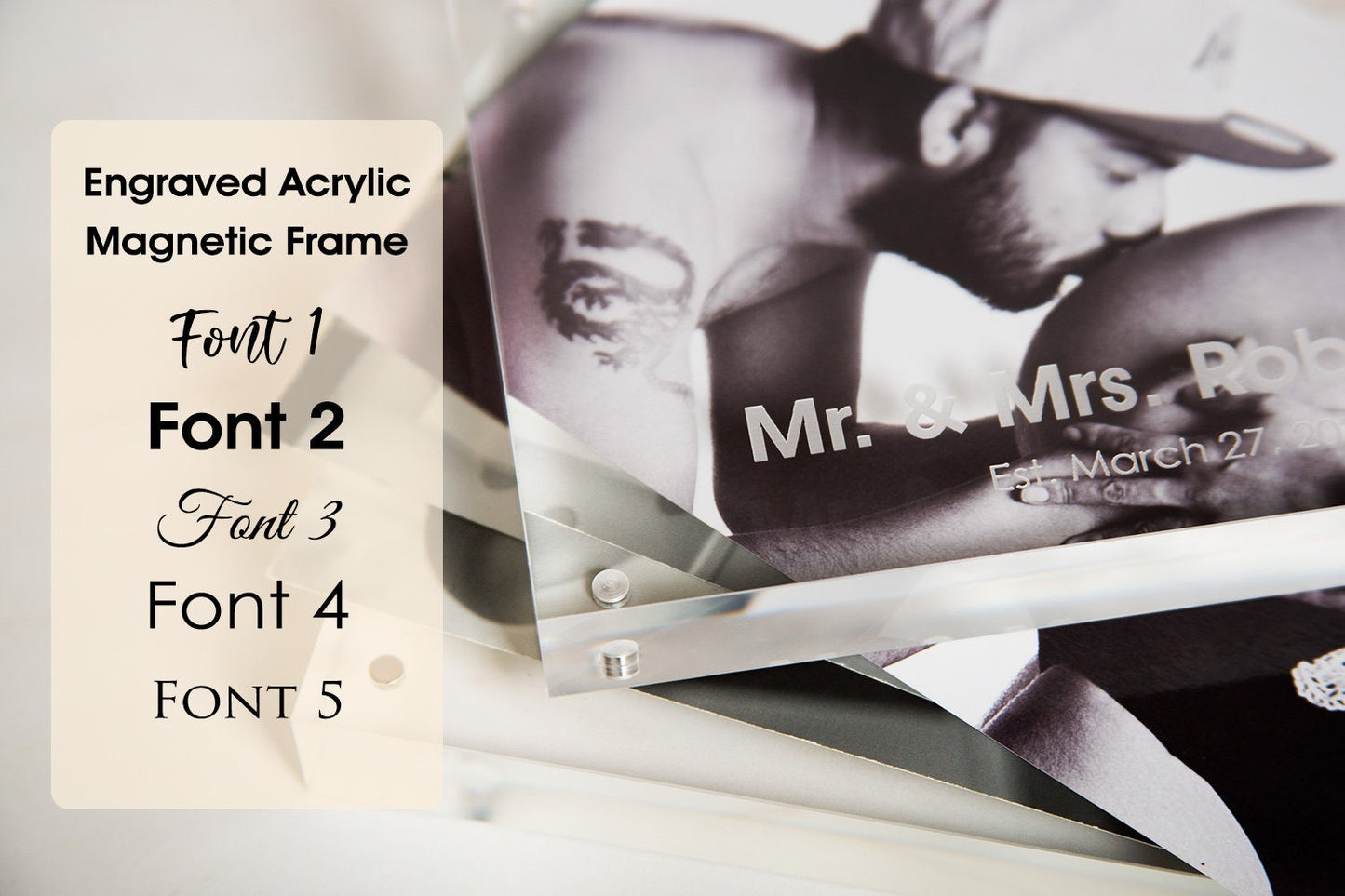 Engraved Photo Frame Acrylic Block - Personalized Magnetic Picture Display for Home or Office Gift for Mom Grandmother Grandma from Daughter