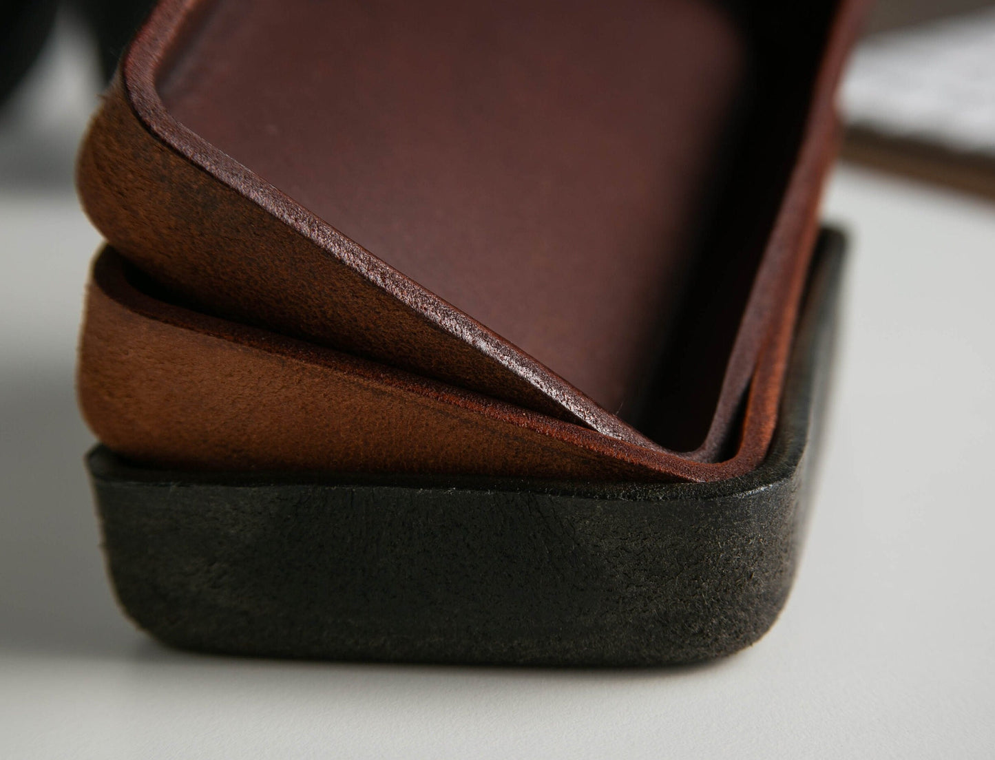 Vegetable Tanned Hard Leather Valet (Design 2) - Housewarming Newlywed Married Couple Gifts for Him Husband Catchall EDC Tray, Teacher Gift