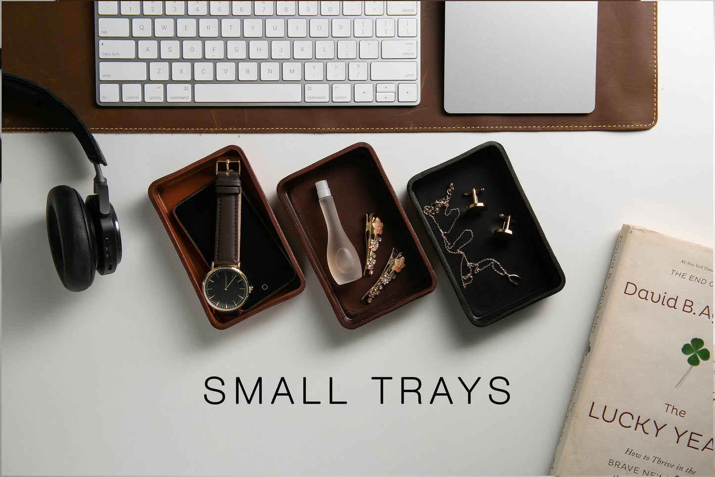 Vegetable Tanned Hard Leather Valet (Design 2) - Housewarming Newlywed Married Couple Gifts for Him Husband Catchall EDC Tray, Teacher Gift