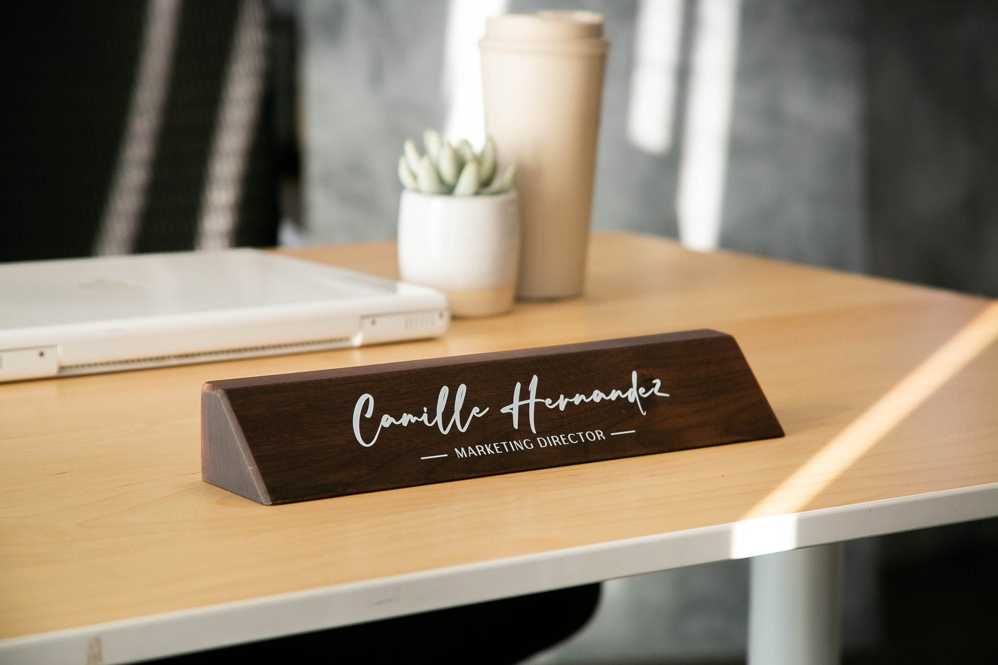 Wood Name Block (White Print 11.75") - Personalized Desk Name Plate Sign Work Job Title New Office Business Promotion Gift Teacher Doctor