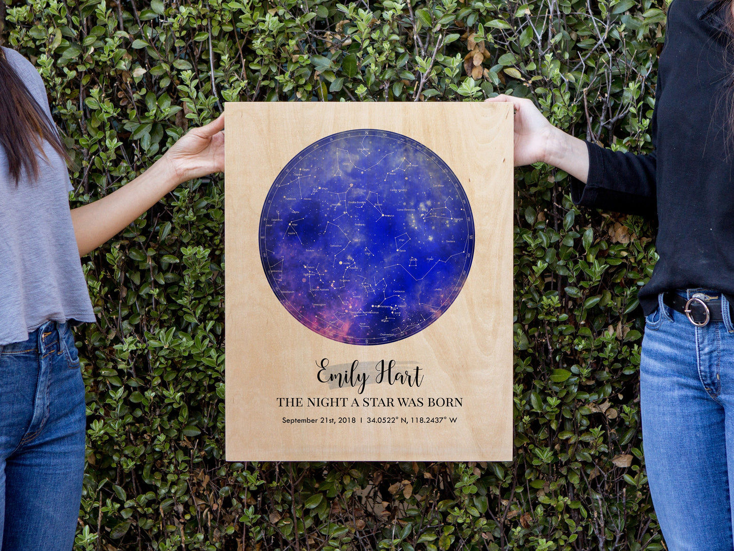 Star Map Printed on Wood of any Date - The Night A Star Was Born Actual View of the Stars Birthday Anniversary Long Distance Couple Gift