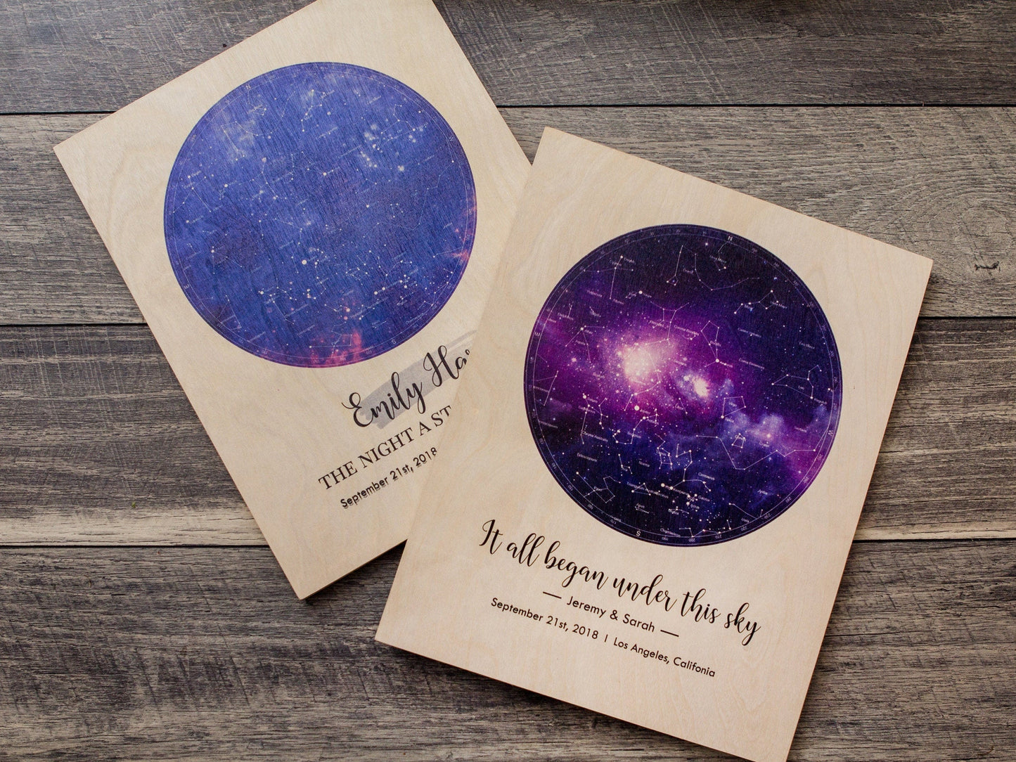 Star Map Printed on Wood of any Date - The Night A Star Was Born Actual View of the Stars Birthday Anniversary Long Distance Couple Gift