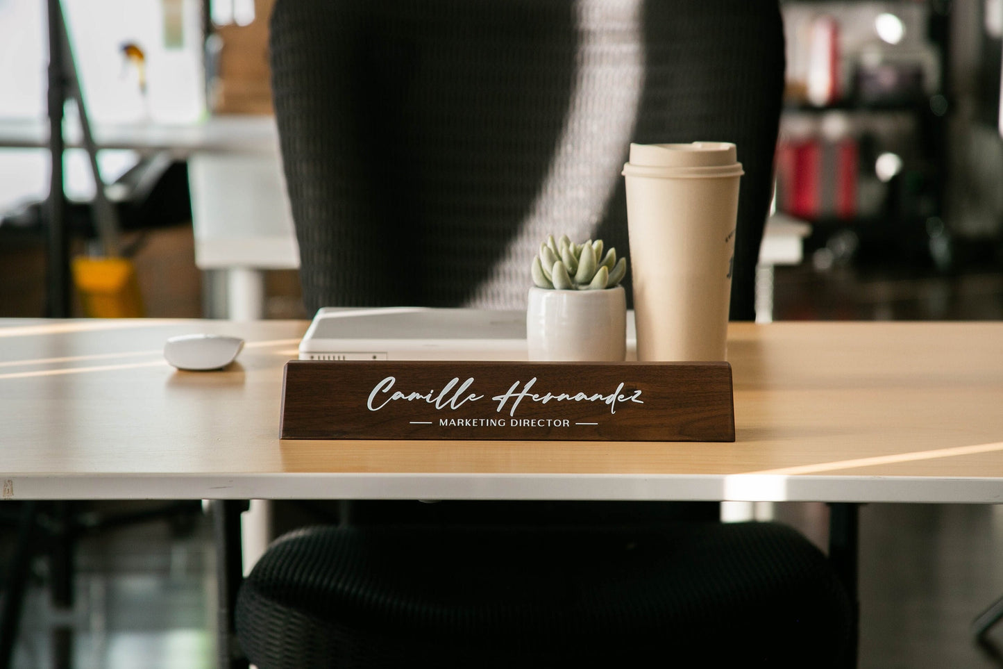 Wood Name Block (White Print 11.75") - Personalized Desk Name Plate Sign Work Job Title New Office Business Promotion Gift Teacher Doctor