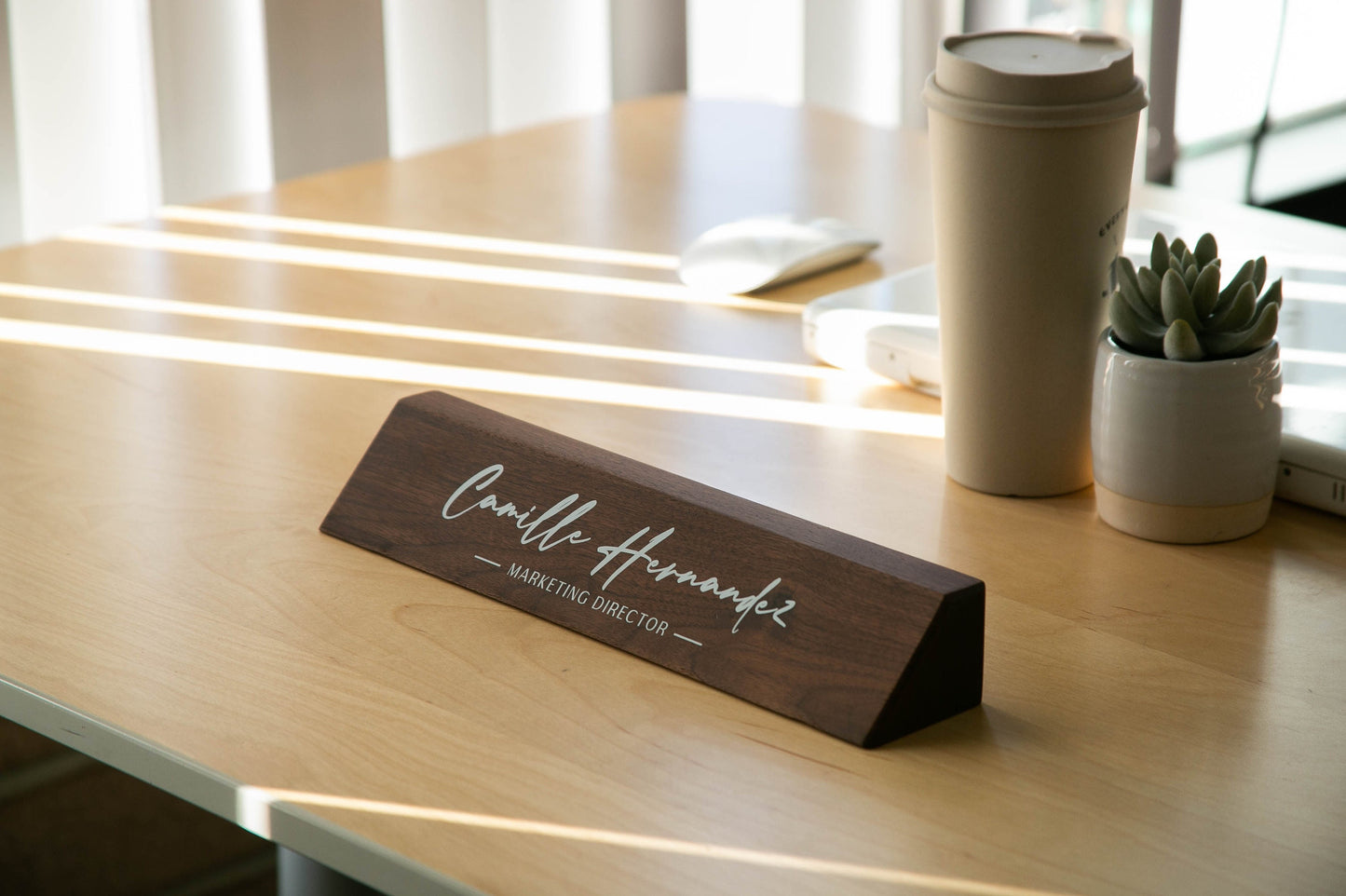 Wood Name Block (White Print 11.75") - Personalized Desk Name Plate Sign Work Job Title New Office Business Promotion Gift Teacher Doctor