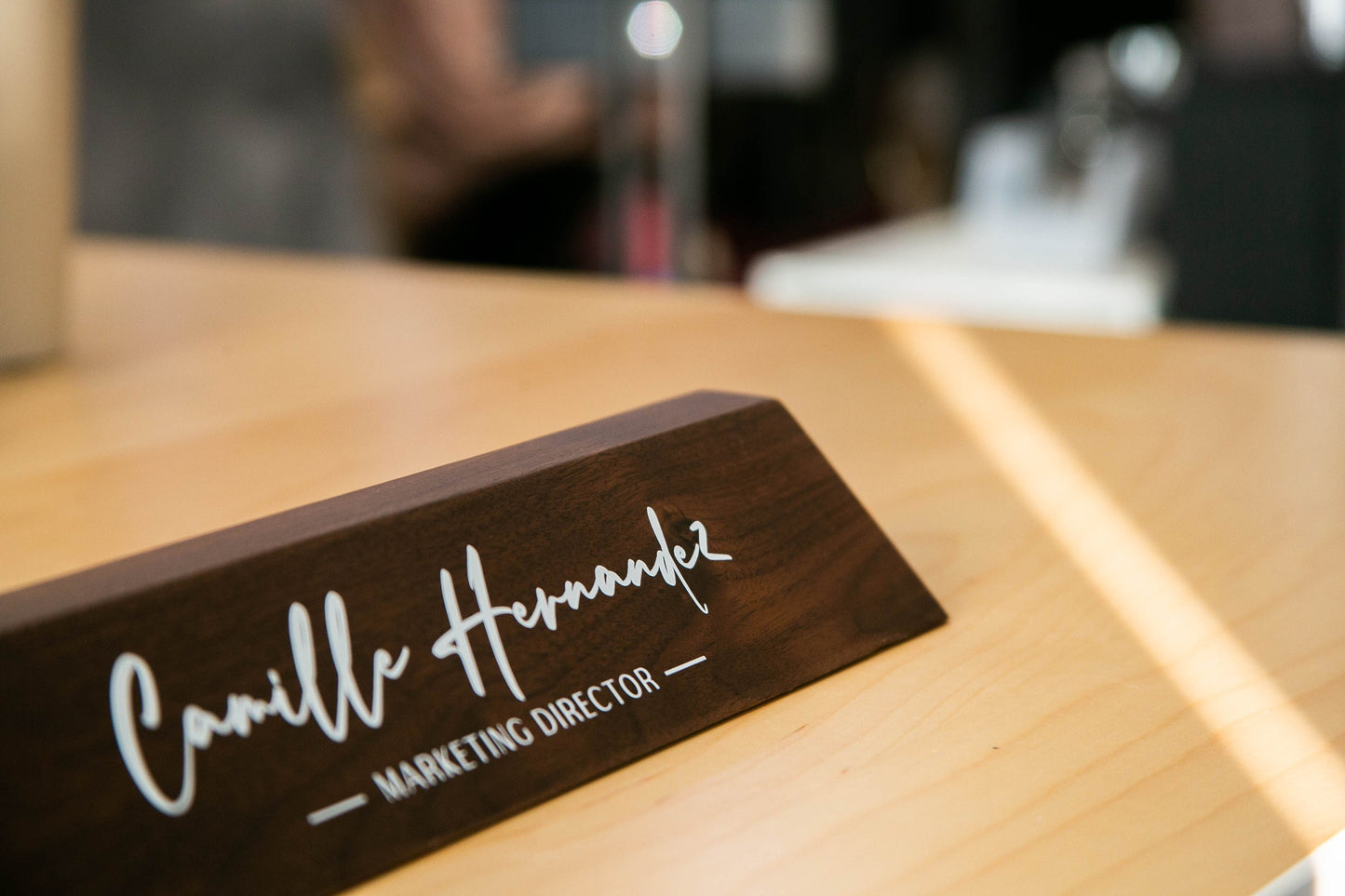 Wood Name Block (White Print 11.75") - Personalized Desk Name Plate Sign Work Job Title New Office Business Promotion Gift Teacher Doctor