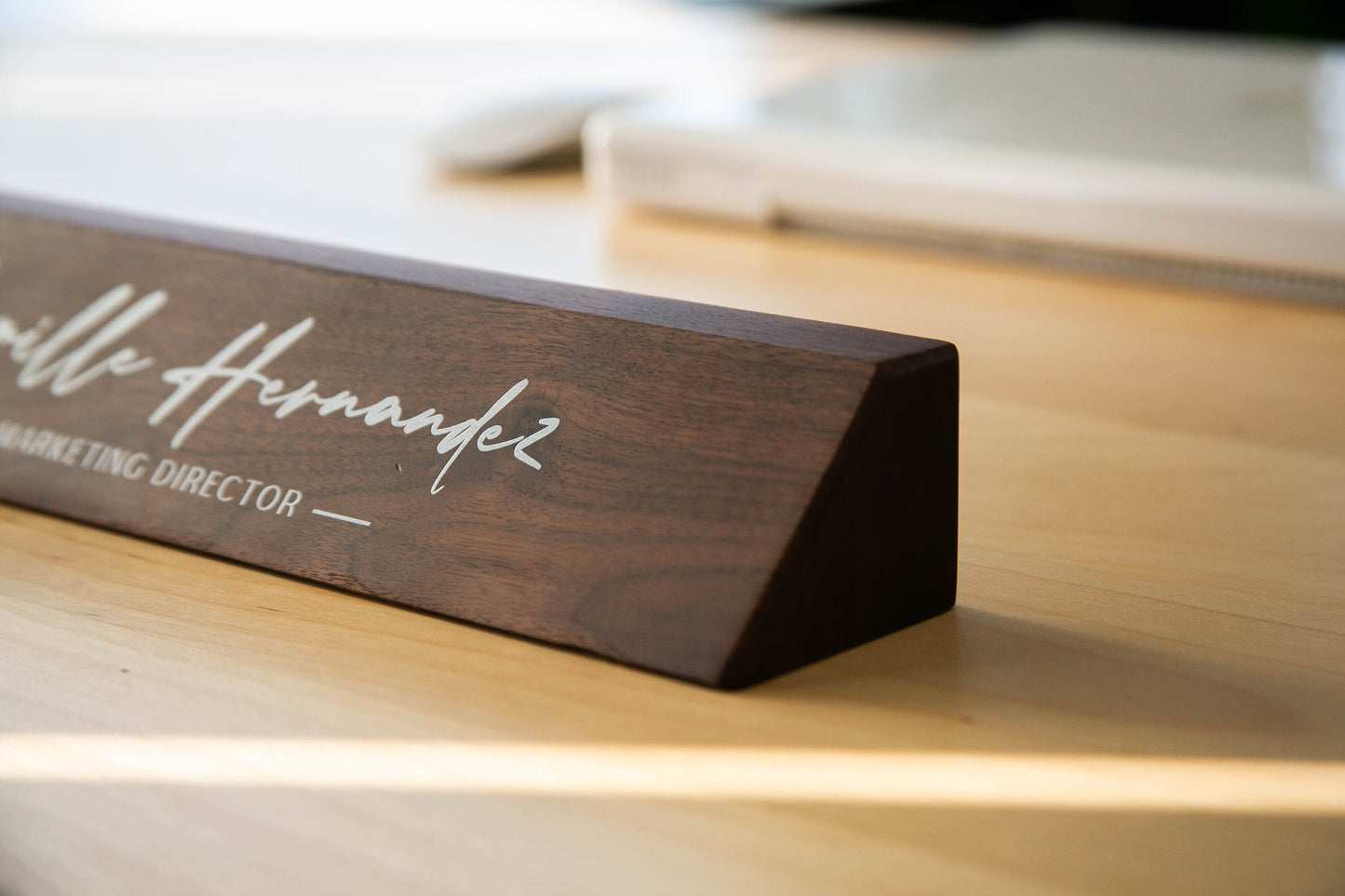 Wood Name Block (White Print 11.75") - Personalized Desk Name Plate Sign Work Job Title New Office Business Promotion Gift Teacher Doctor