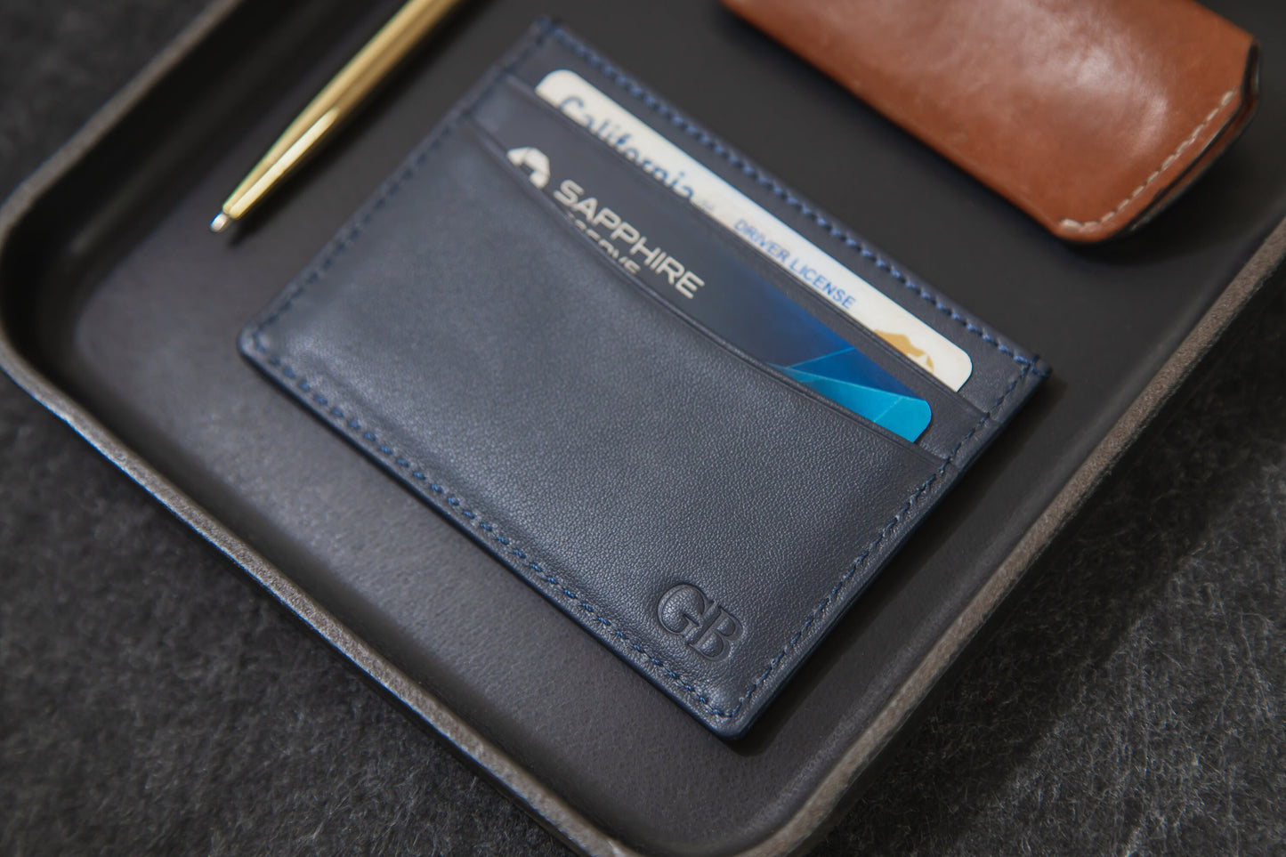 Embossed Leather Card Holder - Custom Monogram Name Initials Slim Money ID Wallet, Birthday Wedding Travel 3rd Anniversary Gift Him Her