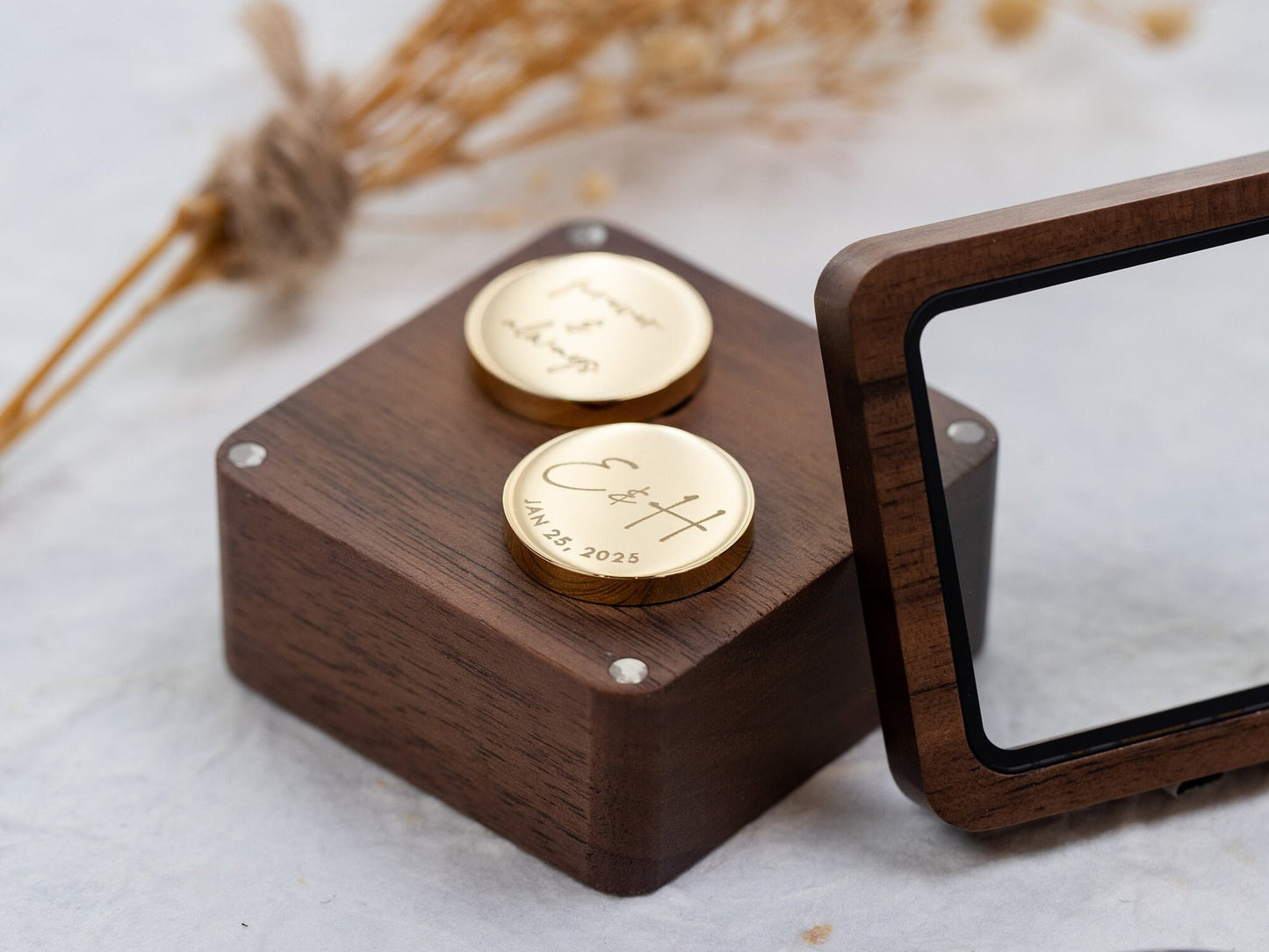Metal Cufflinks & Square Box w Glass Lid (Set) - Wedding Day Cuff links Gift Groom Dad Groomsmen Father of Bride, Groomsmen Best Man Favors