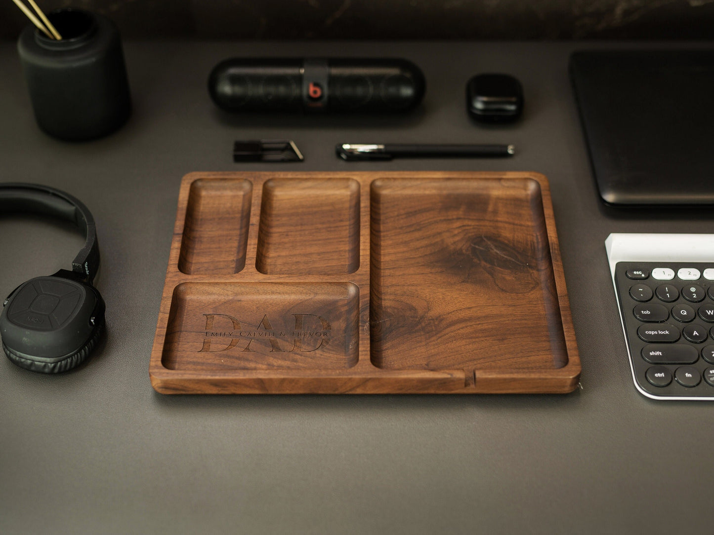 Rectangle Organizer Catchall D5 - 8.5x11.5" Large Wood Custom Engraved Dump Tray Organizer, Home Work School Office Table Charging Station