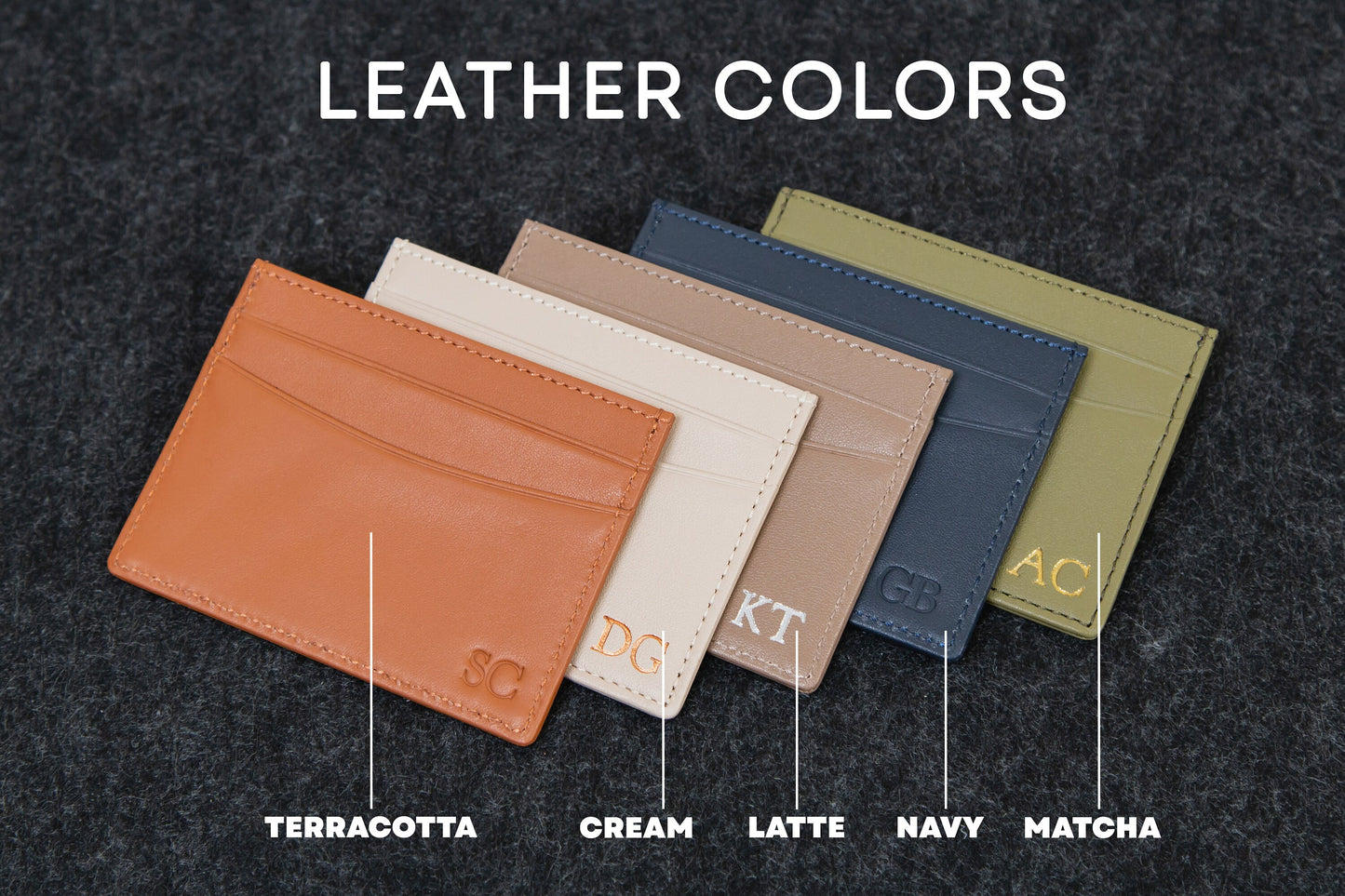 Embossed Leather Card Holder - Custom Monogram Name Initials Slim Money ID Wallet, Birthday Wedding Travel 3rd Anniversary Gift Him Her