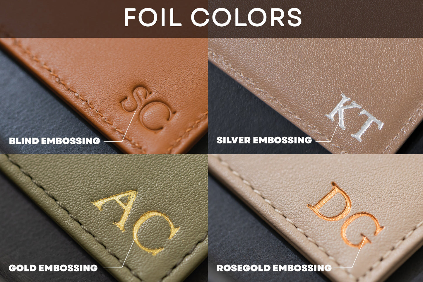 Embossed Leather Card Holder - Custom Monogram Name Initials Slim Money ID Wallet, Birthday Wedding Travel 3rd Anniversary Gift Him Her