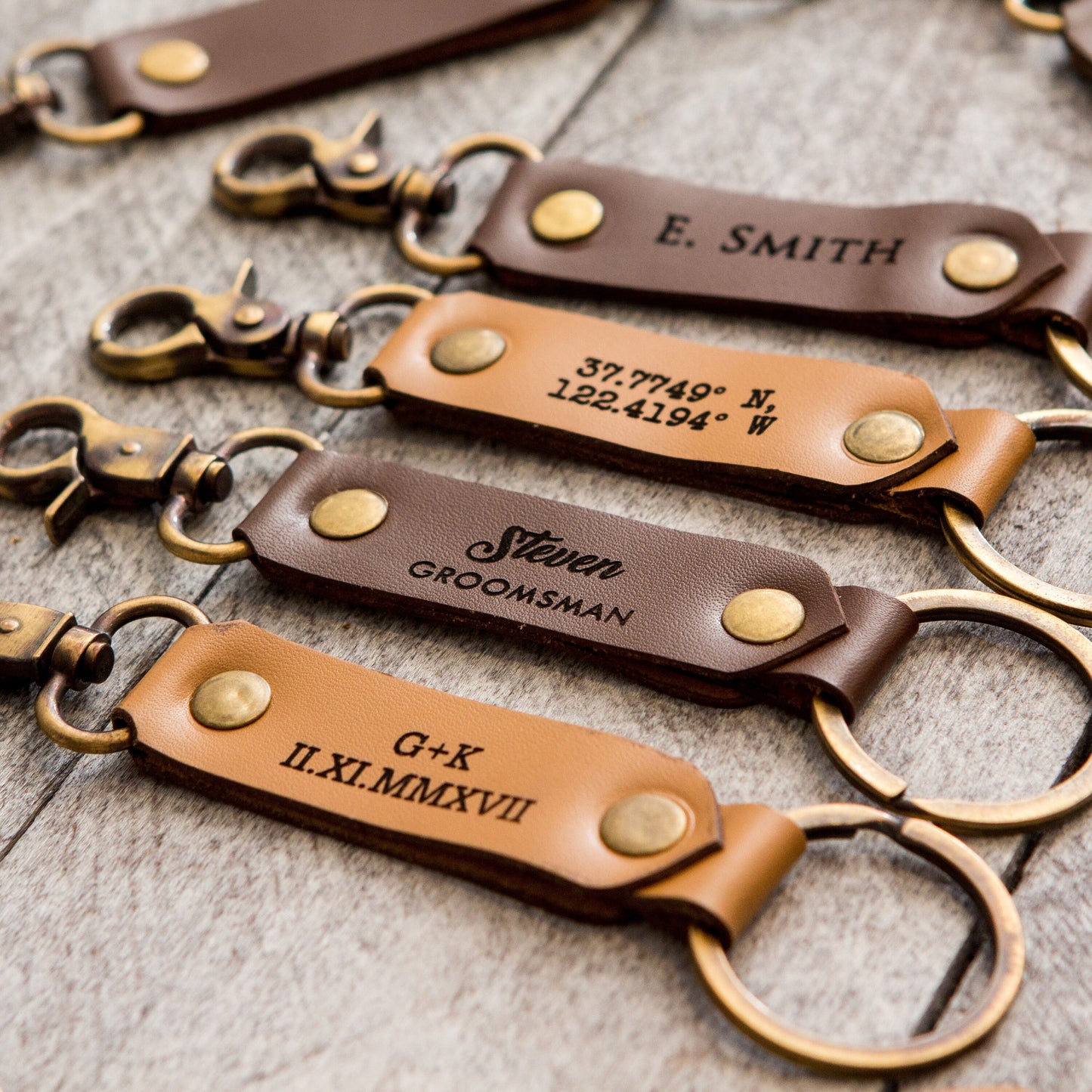 Leather Key Chain FOB - Engraved 3rd Wedding Anniversary Leather Gift Bridesmaid Groomsmen Party Favors Corporate Employee Gift for Mom Dad