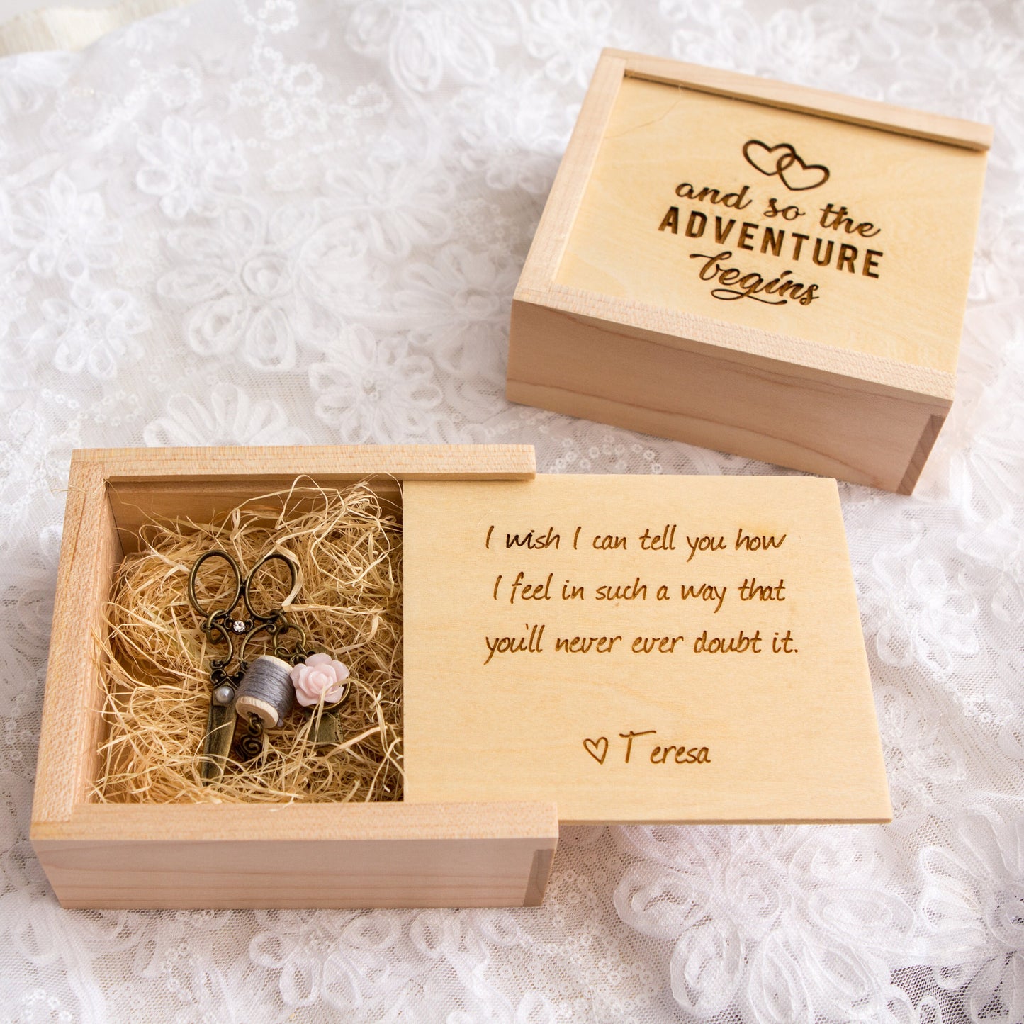 Square Maple Gift Trinket Box - Personalized Small Jewelry Gift Box, Necklace Bracelet Wood Storage, Custom Message for Teacher Appreciation