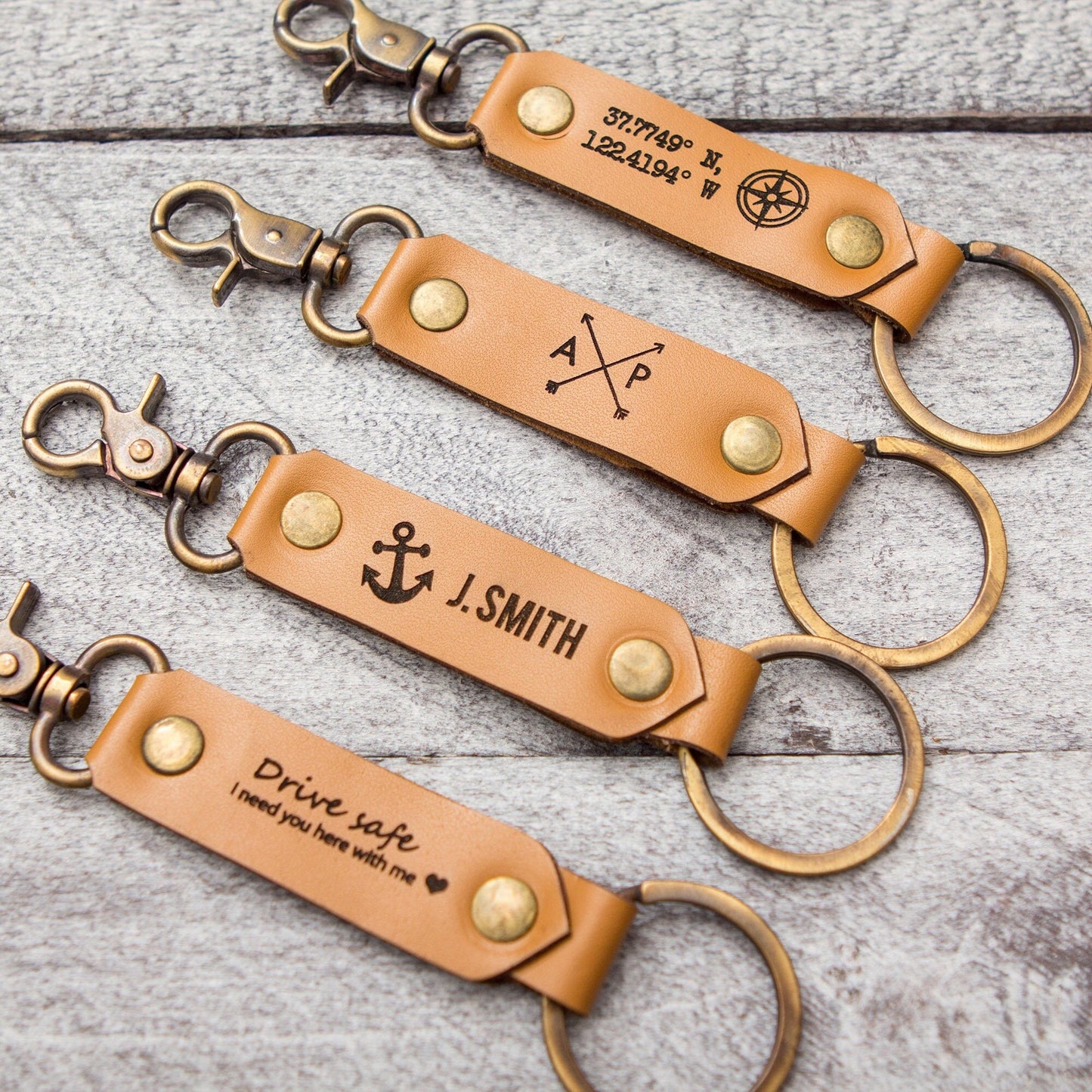 Leather Key Chain FOB - Engraved 3rd Wedding Anniversary Leather Gift Bridesmaid Groomsmen Party Favors Corporate Employee Gift for Mom Dad