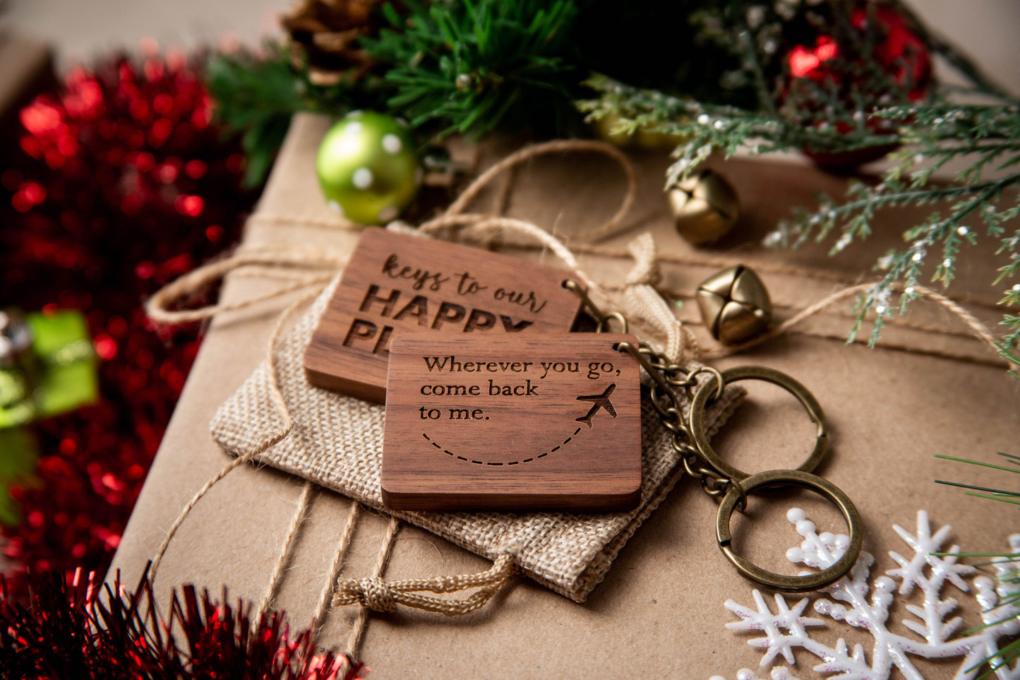 Rectangle Wood Key Chain - Engraved Keychain for New Driver Home Car Airbnb Cabin Vacation Rental Keys, Small Business Employee Key Tag