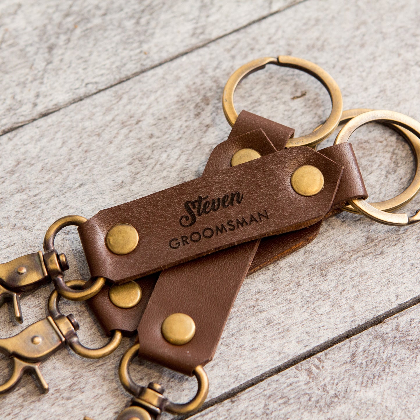 Leather Key Chain FOB - Engraved 3rd Wedding Anniversary Leather Gift Bridesmaid Groomsmen Party Favors Corporate Employee Gift for Mom Dad