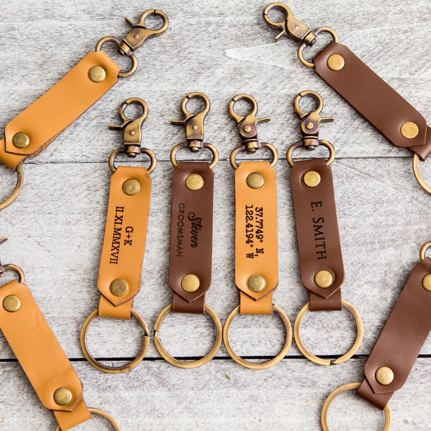 Leather Key Chain FOB - Engraved 3rd Wedding Anniversary Leather Gift Bridesmaid Groomsmen Party Favors Corporate Employee Gift for Mom Dad
