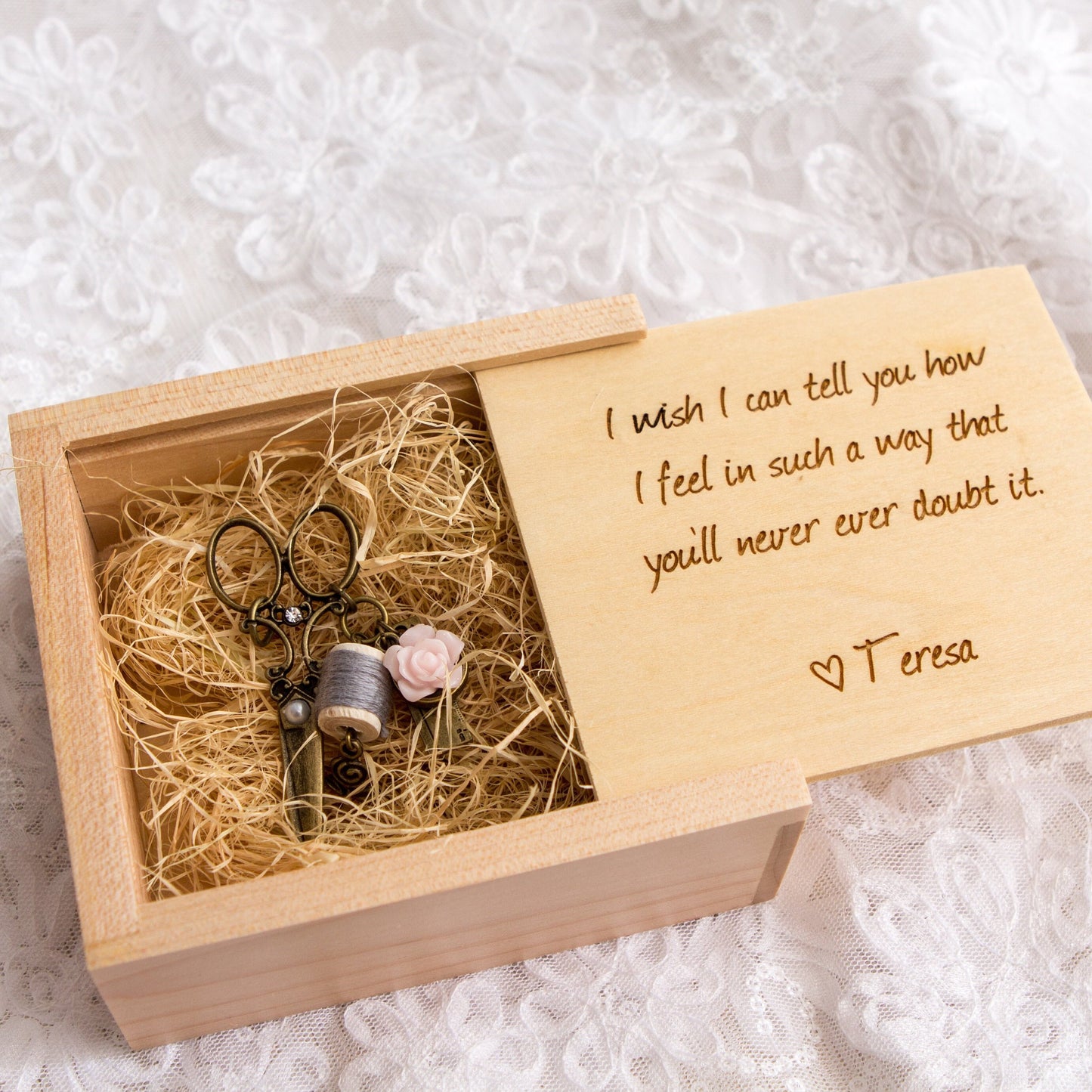 Square Maple Gift Trinket Box - Personalized Small Jewelry Gift Box, Necklace Bracelet Wood Storage, Custom Message for Teacher Appreciation