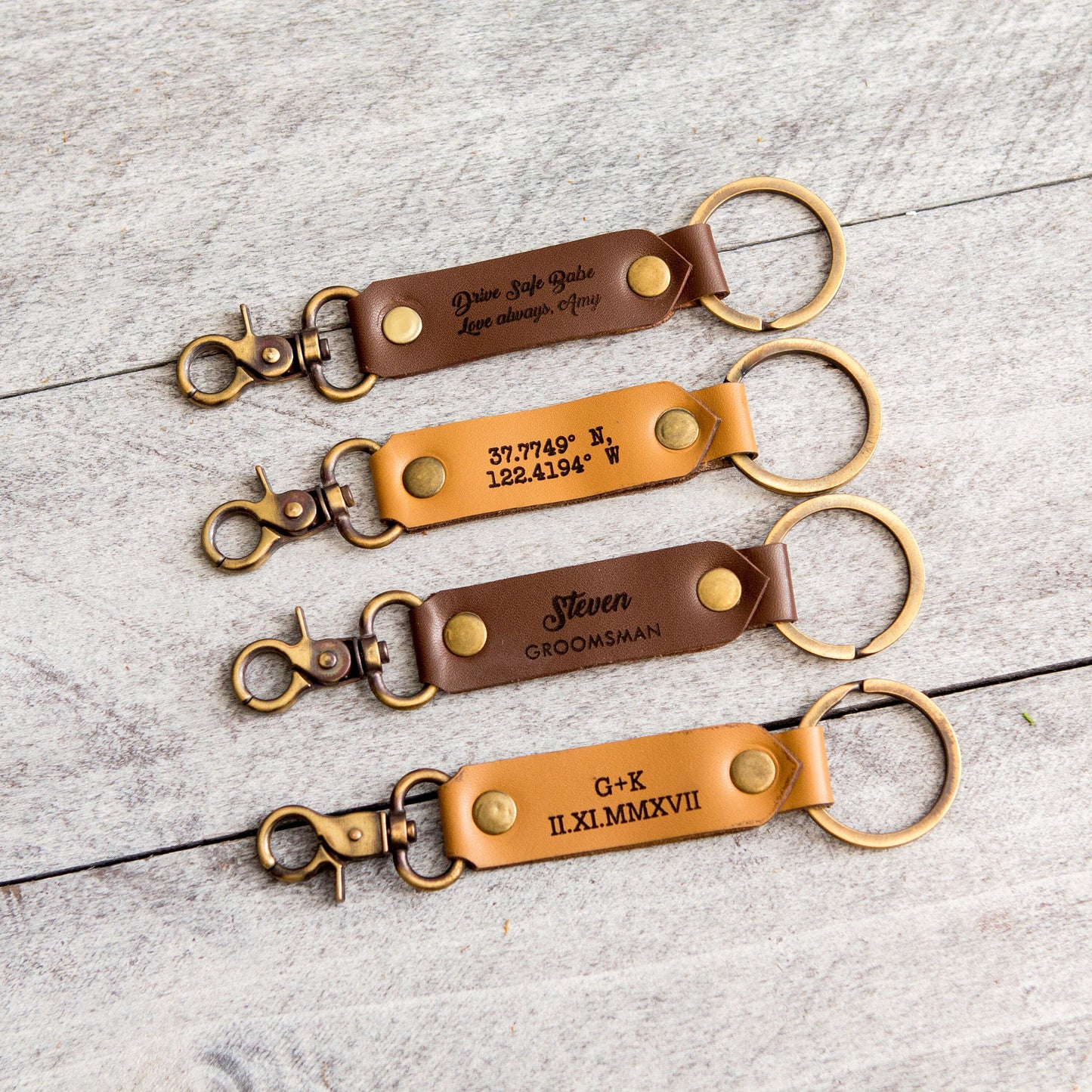 Leather Key Chain FOB - Engraved 3rd Wedding Anniversary Leather Gift Bridesmaid Groomsmen Party Favors Corporate Employee Gift for Mom Dad
