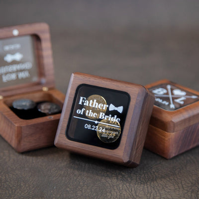 Cufflinks w/ Premium Cufflinks Box w/ Glass Lid - Custom Wooden Cuff links Box, Wedding Gift For Father of the Bride or Father of the Groom