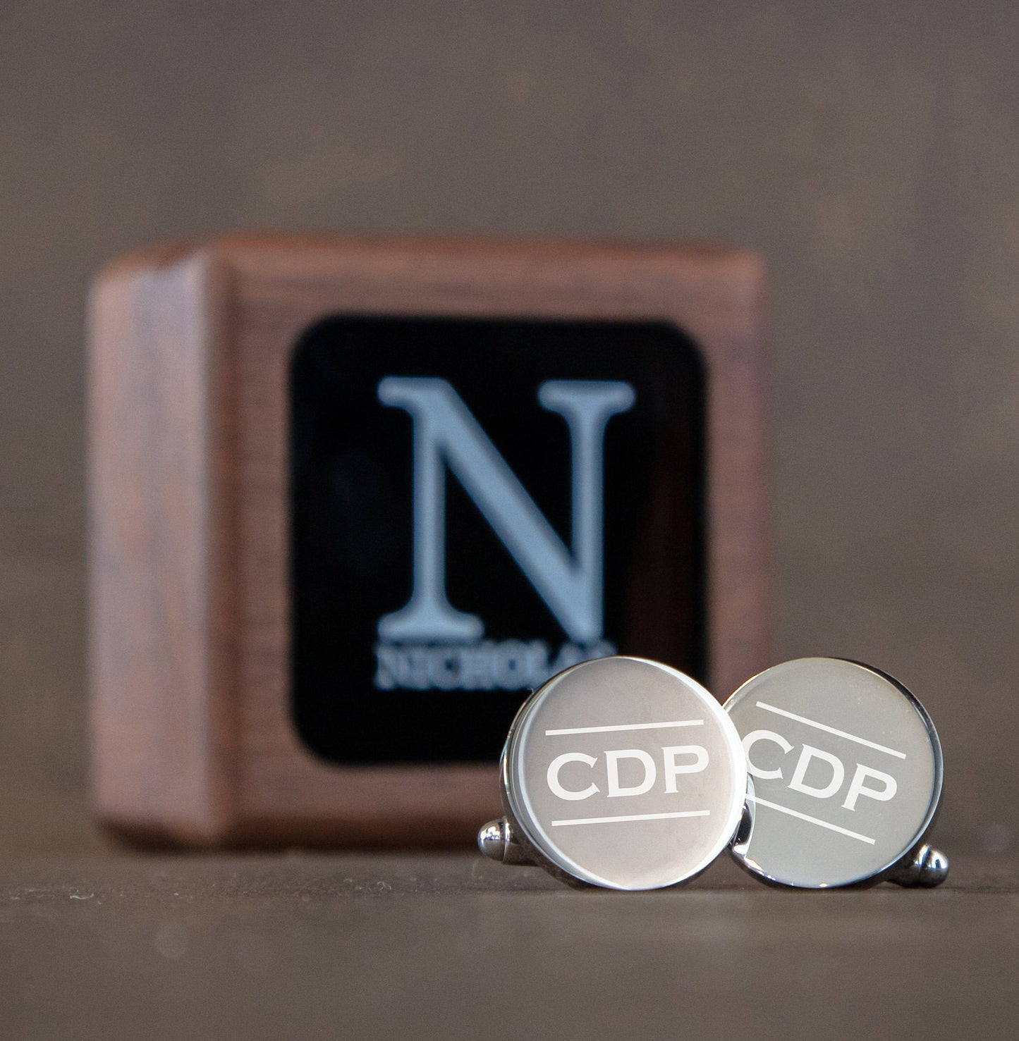 Cufflinks w/ Premium Cufflinks Box w/ Glass Lid - Custom Wooden Cufflinks Box, Personalized Wedding Day Gift For Groomsman Best Man Groom