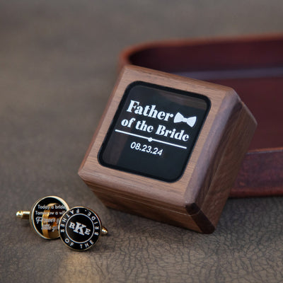 Cufflinks w/ Premium Cufflinks Box w/ Glass Lid - Custom Wooden Cuff links Box, Wedding Gift For Father of the Bride or Father of the Groom