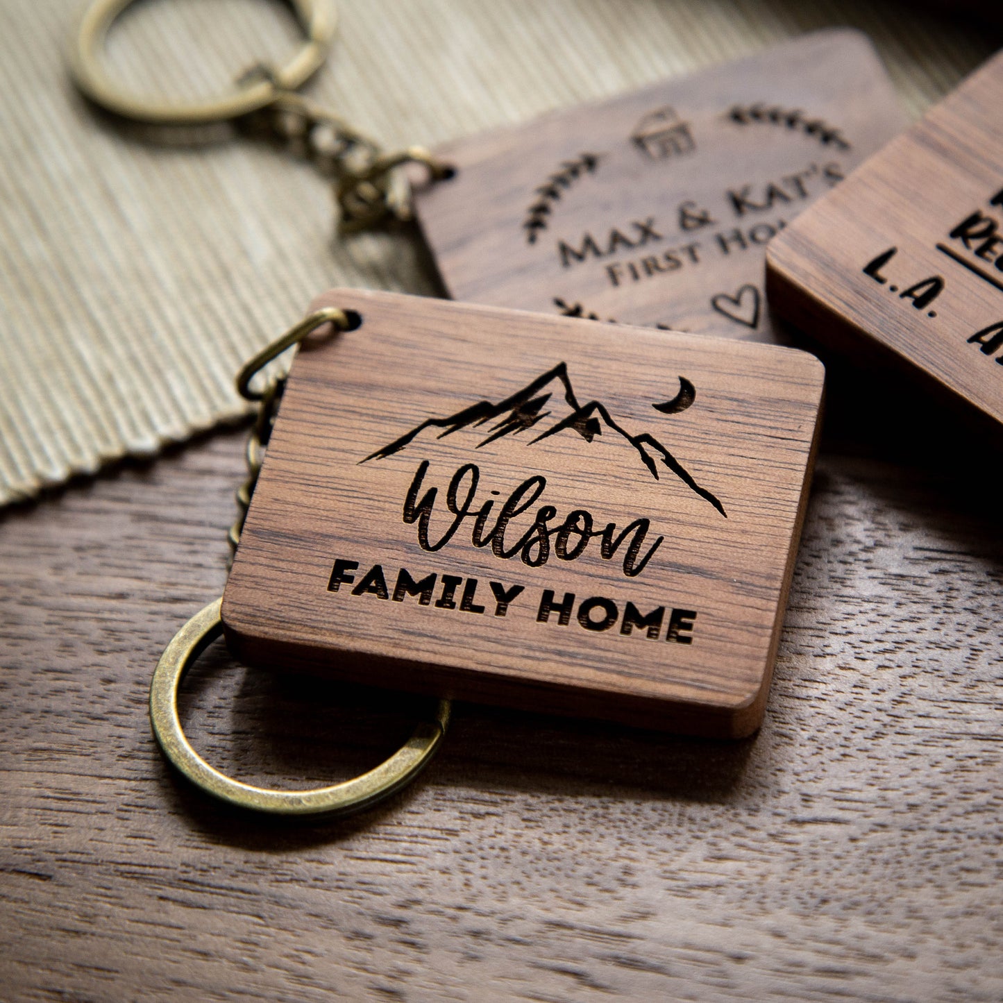 Rectangle Wood Key Chain - Custom Engraved Keychain, Airbnb Cabin Vacation Rental Travel Corporate Realtor Keys, Back to School Teacher Gift