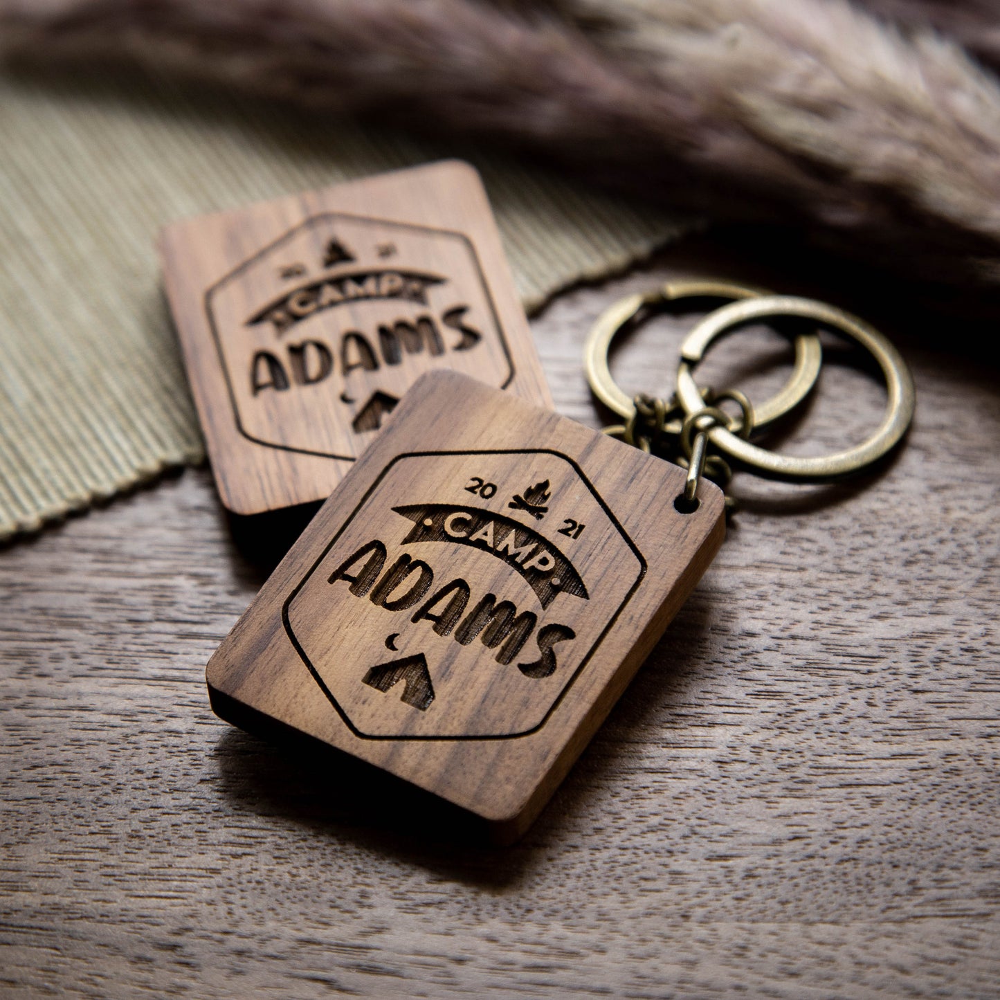 Rectangle Wood Key Chain - Custom Engraved Keychain, Airbnb Cabin Vacation Rental Travel Corporate Realtor Keys, Back to School Teacher Gift