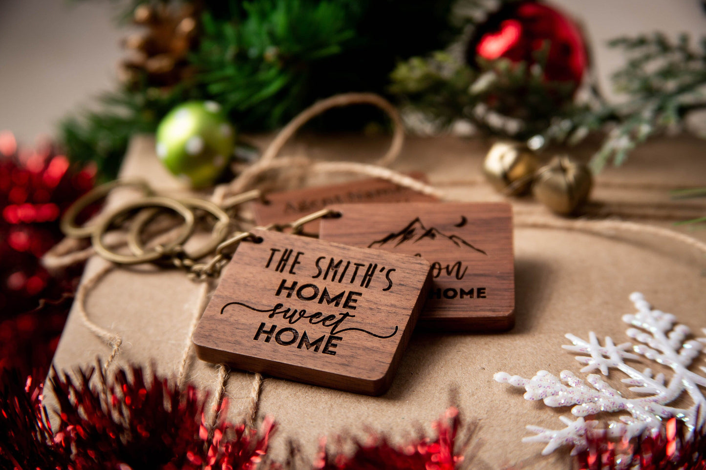 Rectangle Wood Key Chain - Custom Engraved Keychain, Airbnb Cabin Vacation Rental Travel Corporate Realtor Keys, Back to School Teacher Gift
