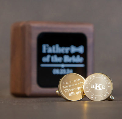 Cufflinks w/ Premium Cufflinks Box w/ Glass Lid - Custom Wooden Cuff links Box, Wedding Gift For Father of the Bride or Father of the Groom