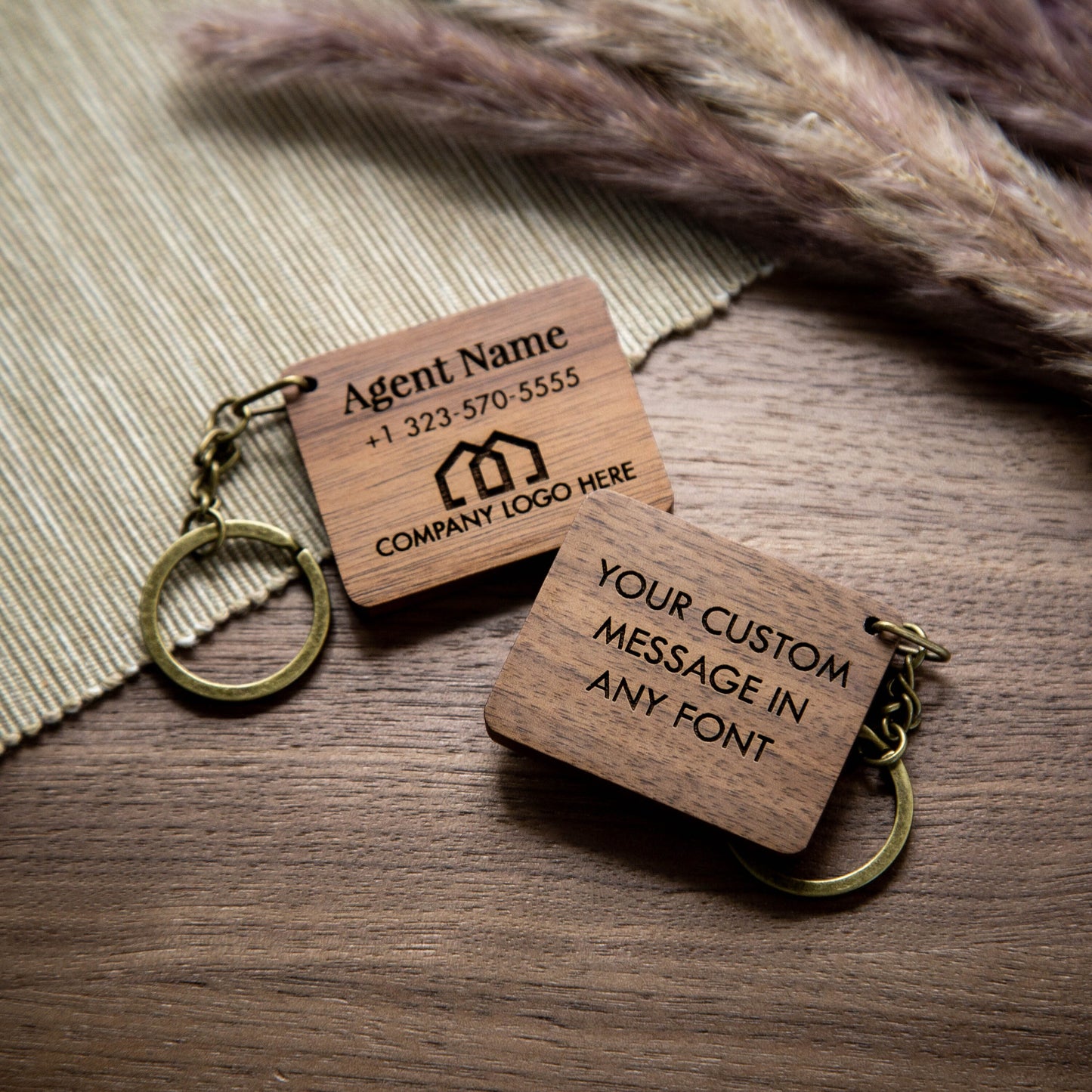 Rectangle Wood Key Chain - Custom Engraved Keychain, Airbnb Cabin Vacation Rental Travel Corporate Realtor Keys, Back to School Teacher Gift