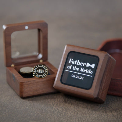 Cufflinks w/ Premium Cufflinks Box w/ Glass Lid - Custom Wooden Cuff links Box, Wedding Gift For Father of the Bride or Father of the Groom