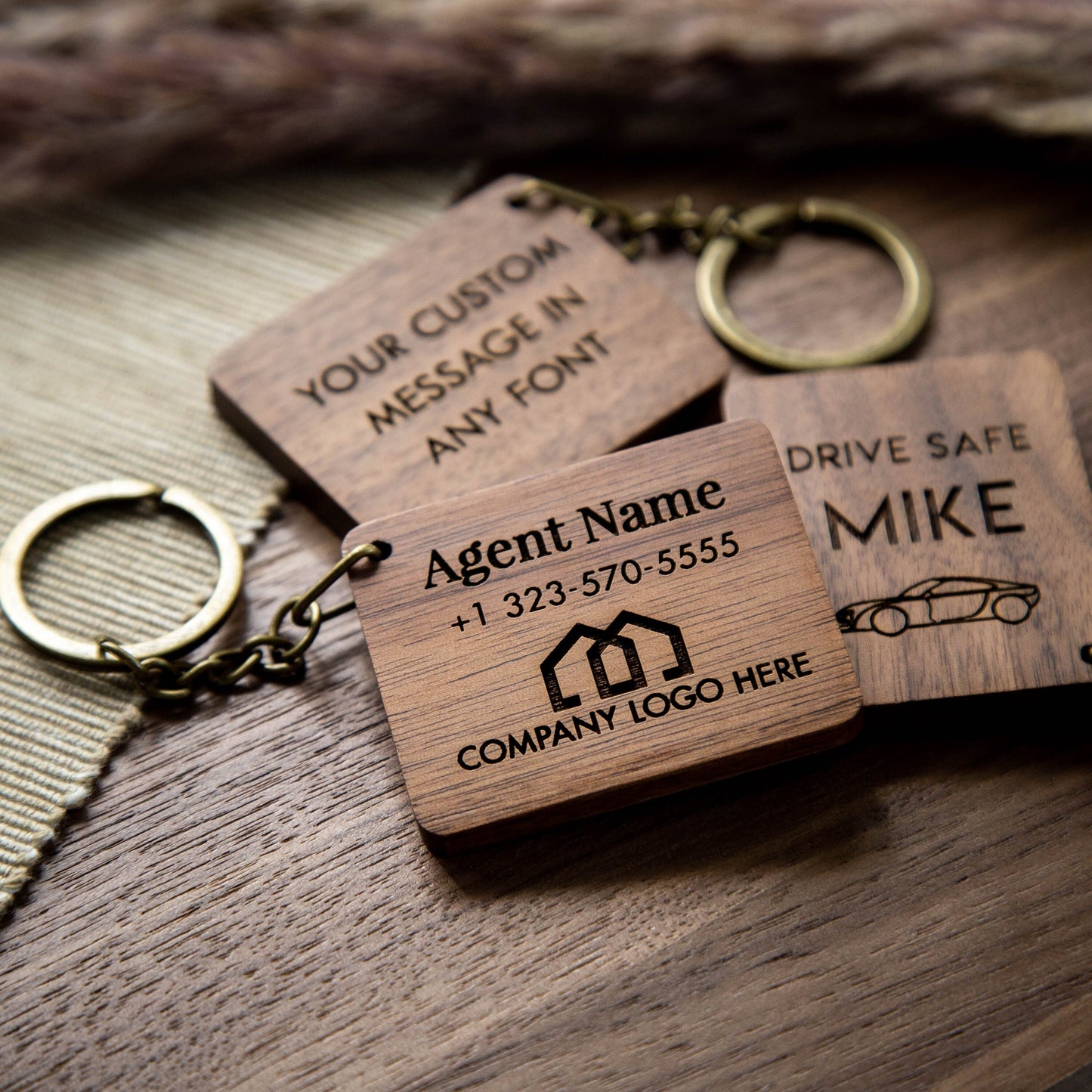 Rectangle Wood Key Chain - Custom Engraved Keychain, Airbnb Cabin Vacation Rental Travel Corporate Realtor Keys, Back to School Teacher Gift