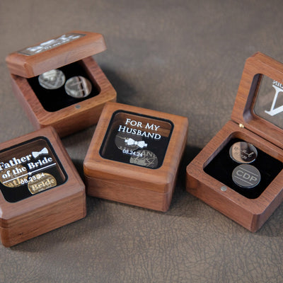 Cufflinks w/ Premium Cufflinks Box w/ Glass Lid - Custom Wooden Cuff links Box, Wedding Gift For Father of the Bride or Father of the Groom