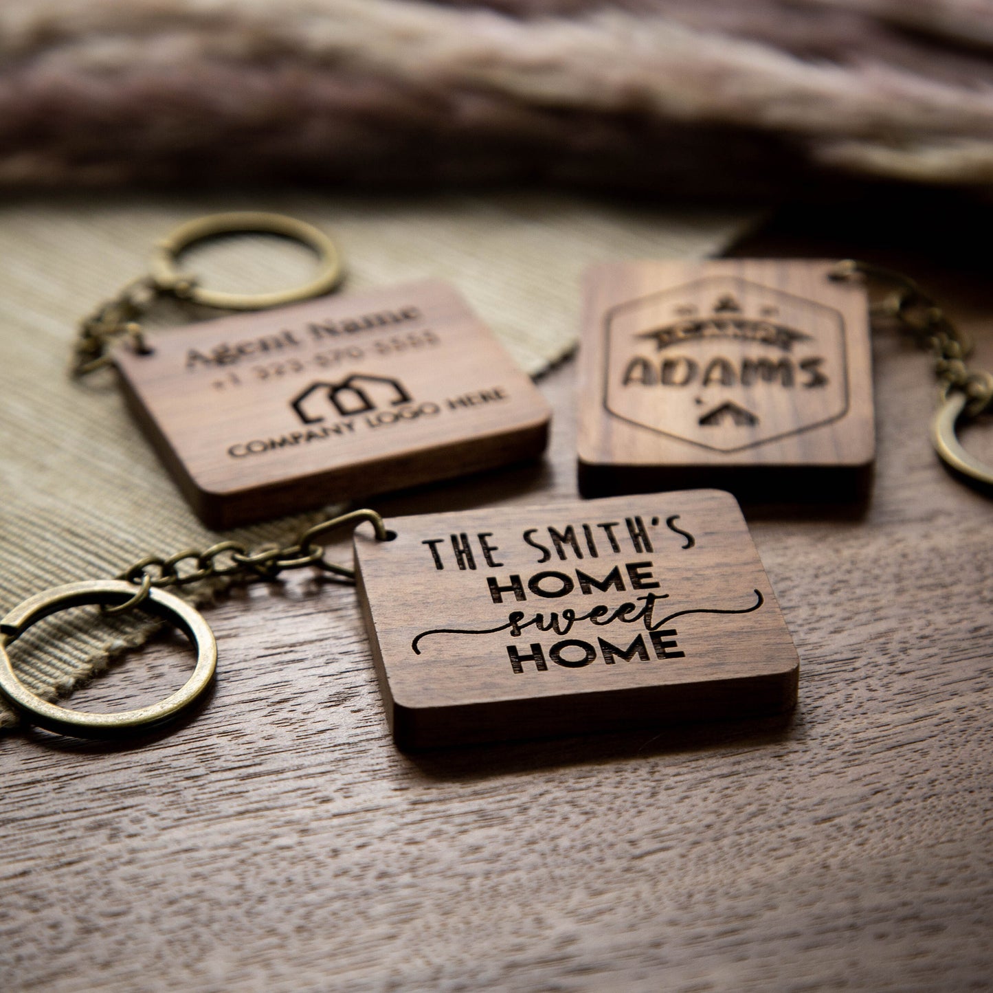 Rectangle Wood Key Chain - Custom Engraved Keychain, Airbnb Cabin Vacation Rental Travel Corporate Realtor Keys, Back to School Teacher Gift