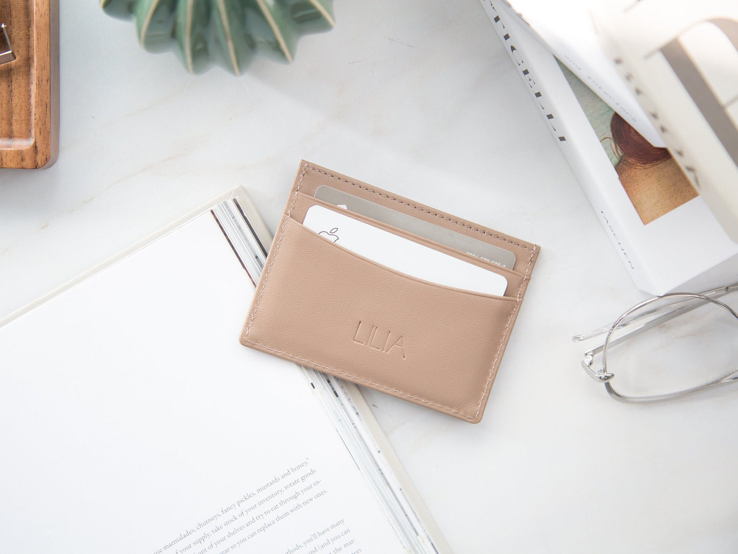 Embossed Leather Card Holder - Custom Monogram Name Initials Slim Money ID Wallet, Anniversary Gifts, Personalized Husband Boyfriend Gift