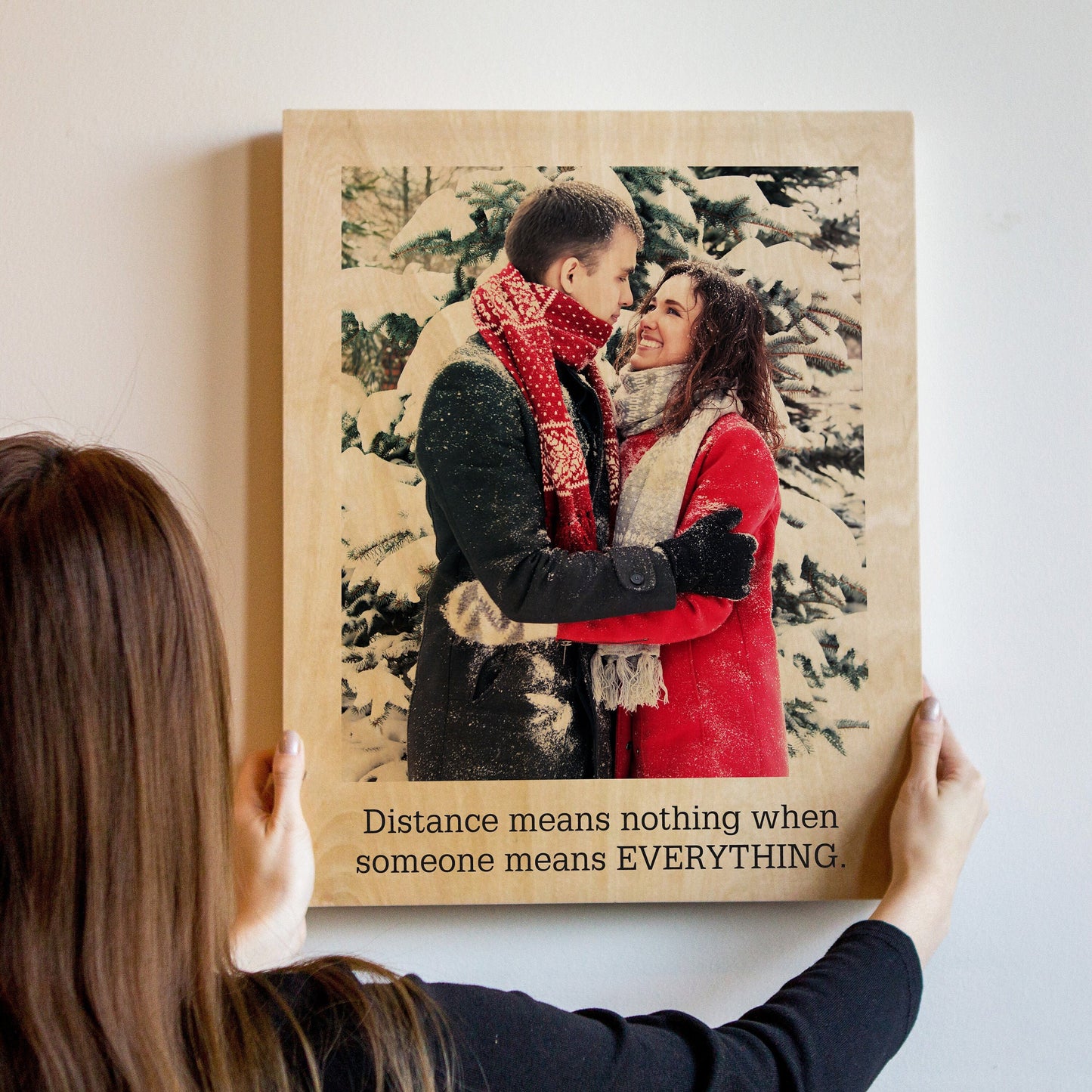 Photo on Wood Print - Boyfriend Girlfriend Wooden Picture Frame Gift, Bf LDR Anniversary, Gift Ideas for Long Distance Relationship Partner