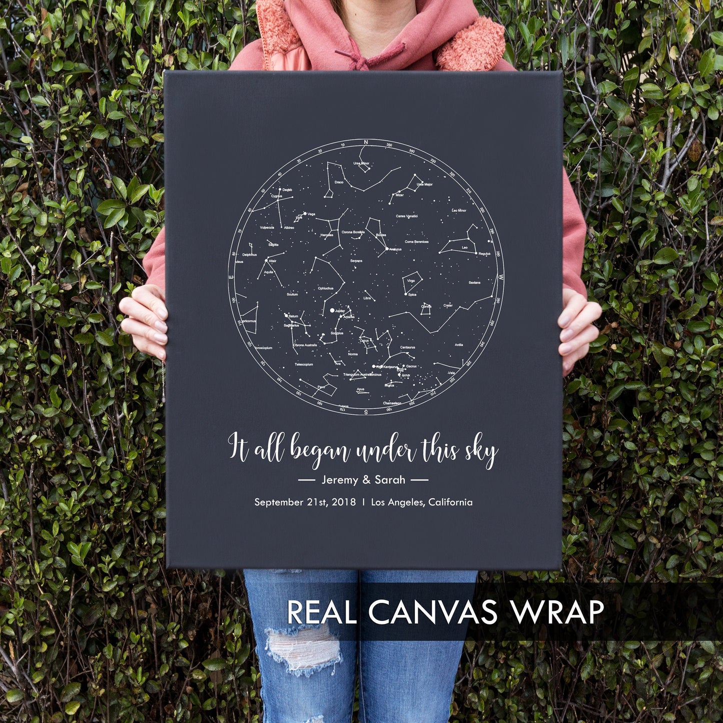 Black Canvas Star Map Print - Wall Art of Any Date Wedding Anniversary Gift for Wife Husband Birthday Romantic Engagement Gift for Couple