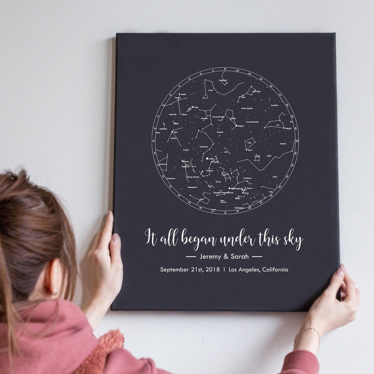 Black Canvas Star Map Print - Wall Art of Any Date Wedding Anniversary Gift for Wife Husband Birthday Romantic Engagement Gift for Couple